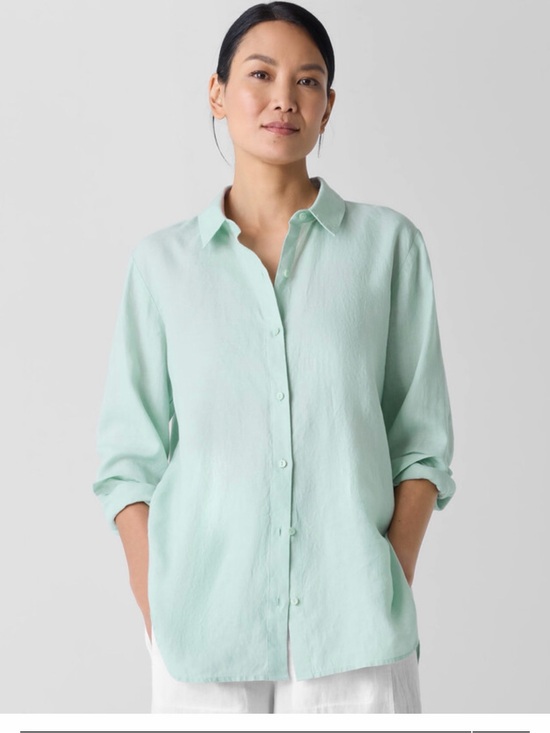 Tops - EILEEN FISHER M Organic Handkerchief Linen Classic Collar Shirt $178